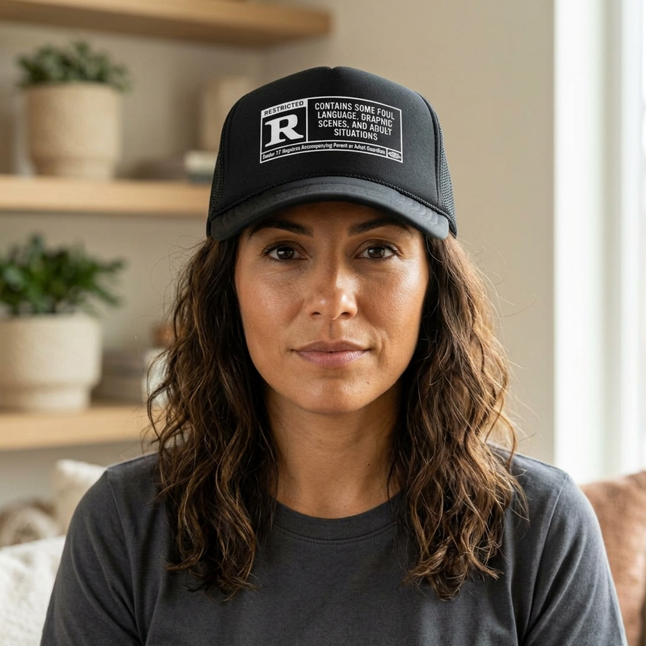 R-Rated Warning Foam Trucker Hat – 'Contains Some Foul Language' Mesh Cap