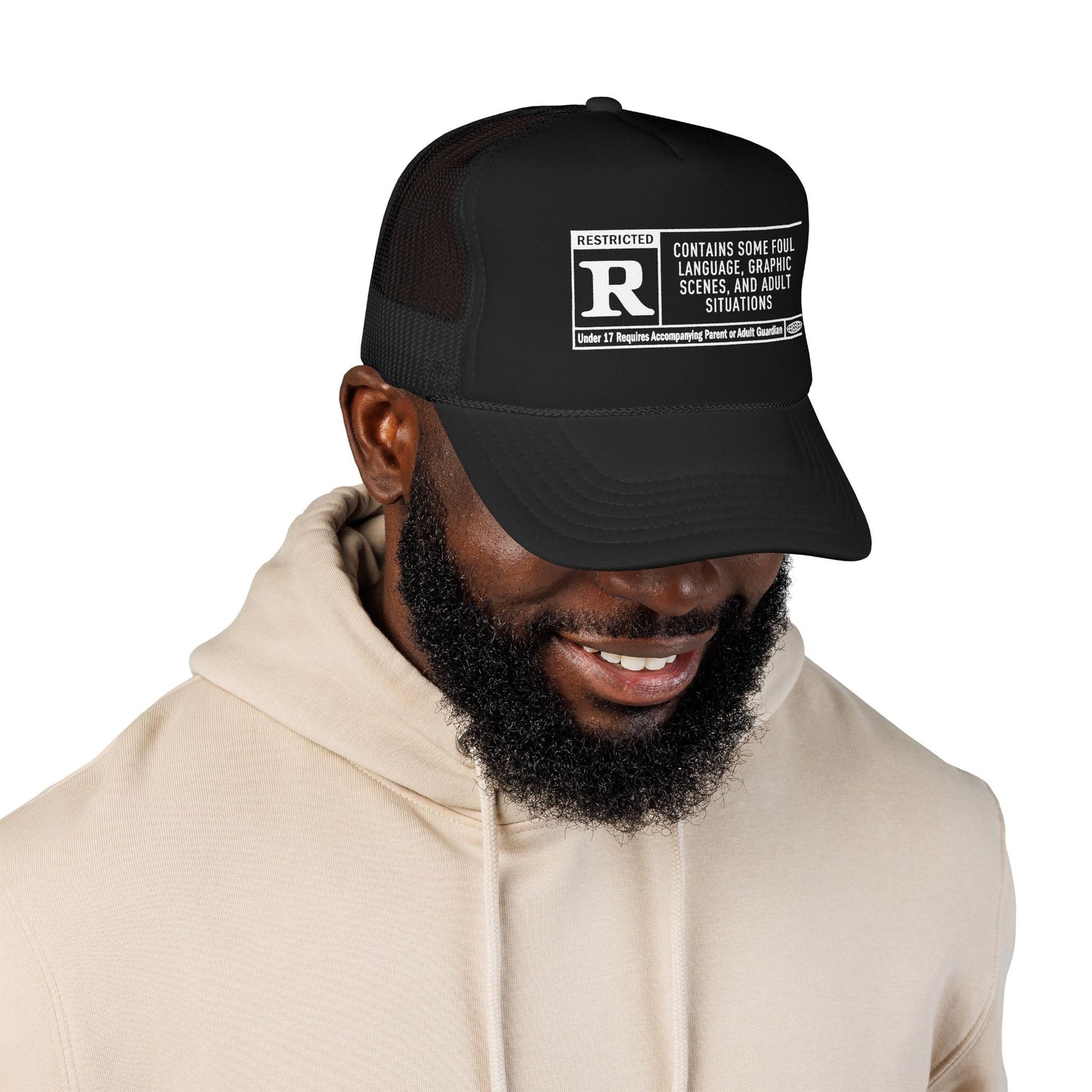 R-Rated Warning Foam Trucker Hat – 'Contains Some Foul Language' Mesh Cap
